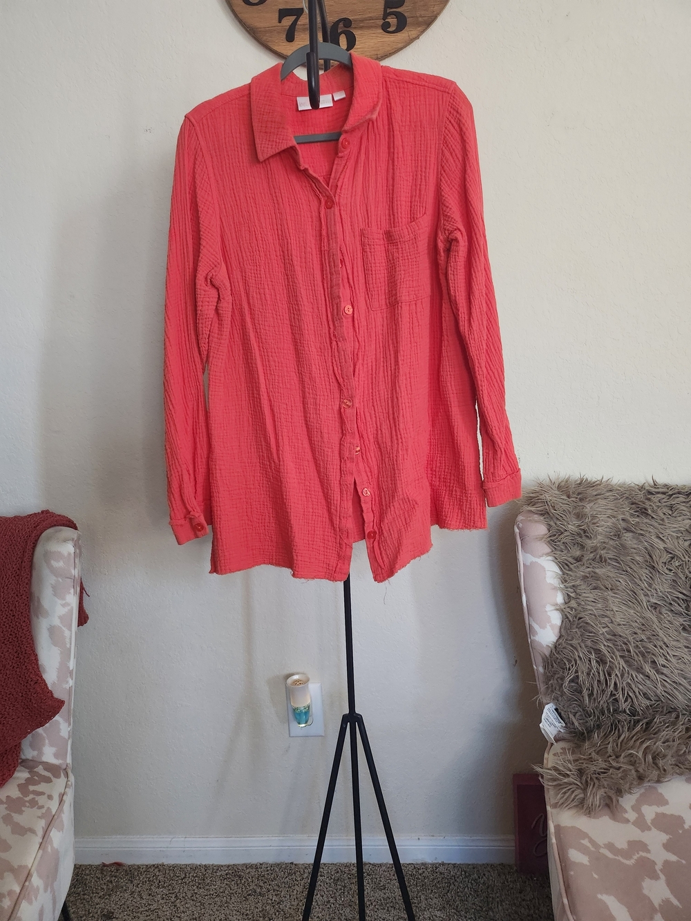 Elle Coral Button-Front Textured Shirt